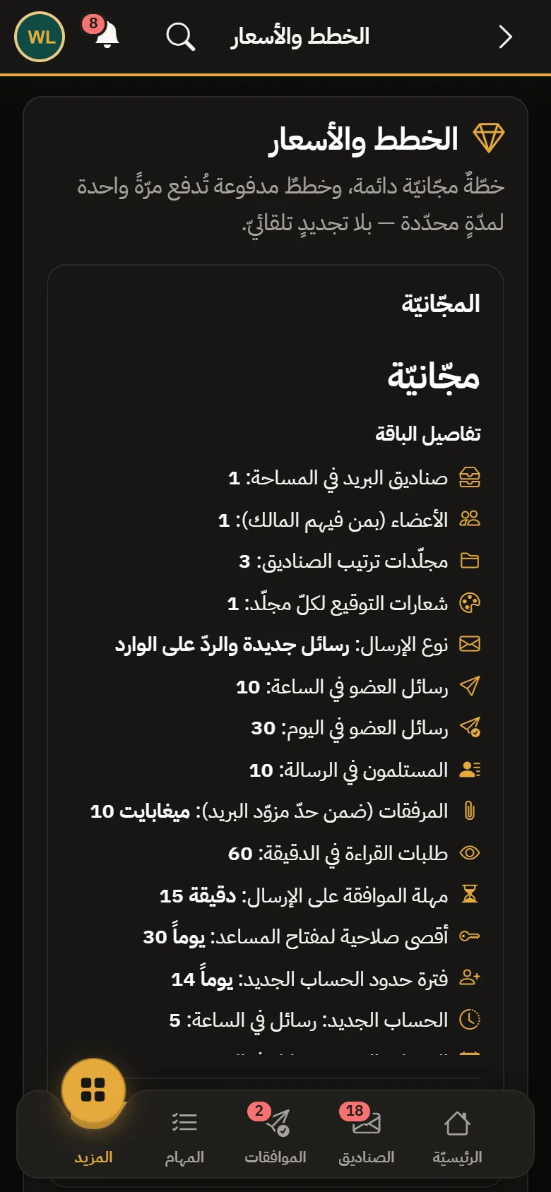 Warsha Emails — الخطط