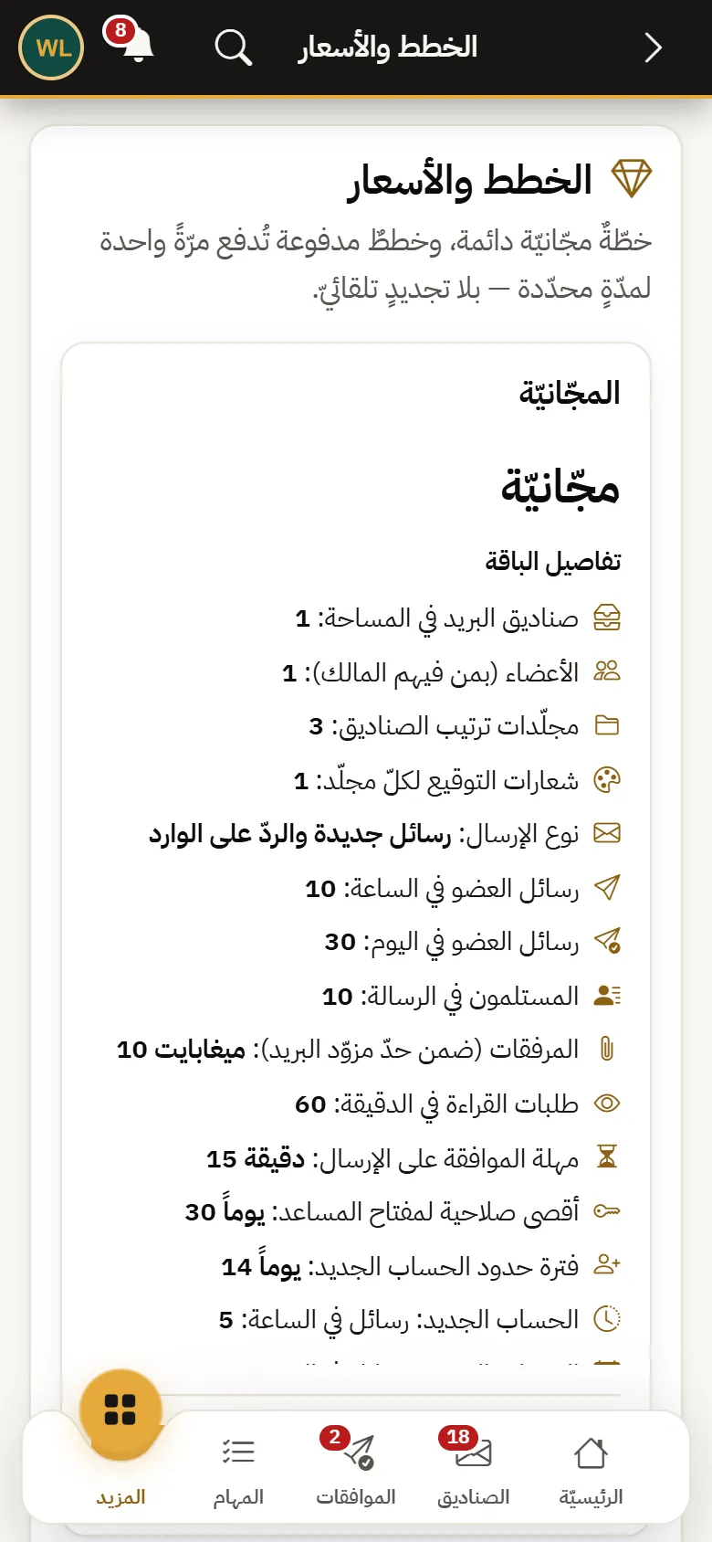Warsha Emails — الخطط