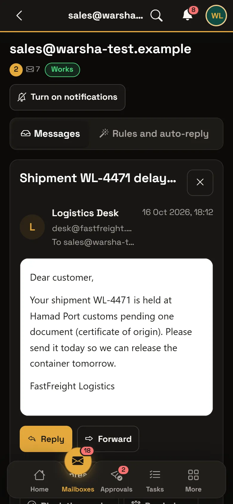 Warsha Emails — Message