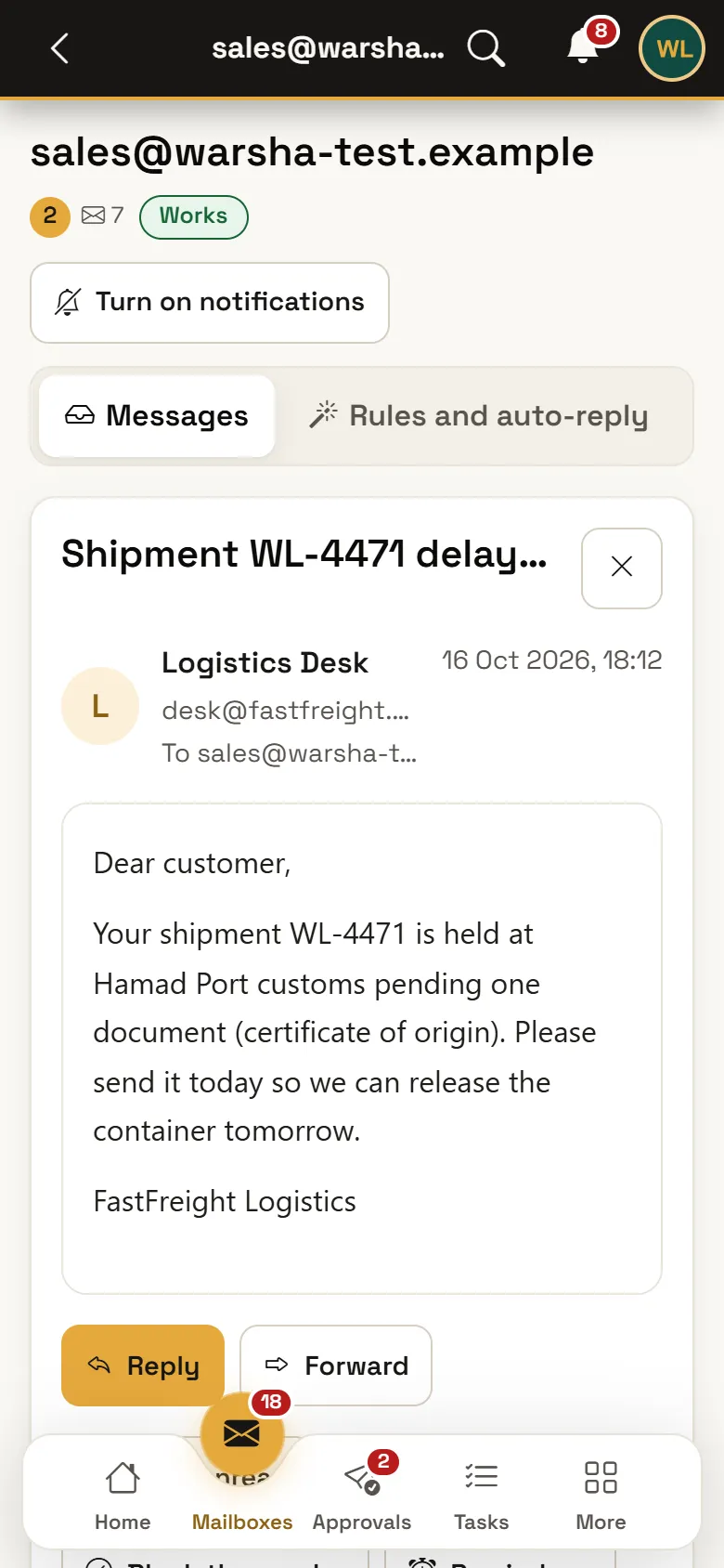 Warsha Emails — Message